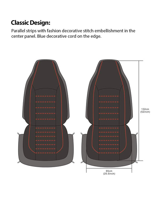 TOYOUN vehicle seat cover — PU leather front seat covers with red trim 2 pcs set