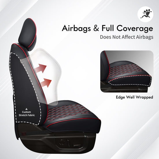 Huidasource vehicle seat covers - Full coverage for 2015-2025 Ford F150 SuperCrew and F250 F350 F450 Super Duty Crew Cab in black and red