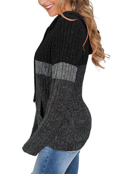 MixShe women’s color block knit hoodie — casual long sleeve pullover with pocket