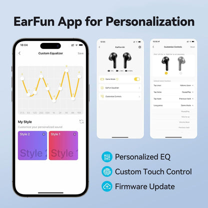 EarFun® Air headphones — True wireless design with 35H playtime and IPX7 waterproofing