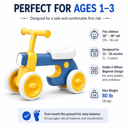 Henry & Colin ride on toy — 4 wheel balance bike with lights and music for toddlers