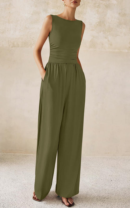 Prettygarden one piece outfit — dressy casual sleeveless wide leg romper for summer