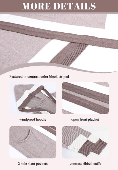 Chouyatou sweater — Color block oversized hooded cardigan with pockets