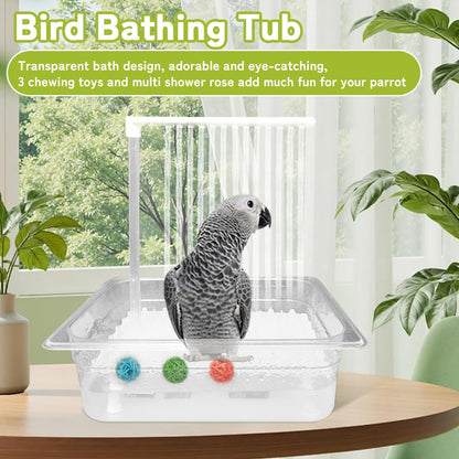 WQY GroceryShop Parrot Bathtub Indoor Automatic Bath Shower with 180 ° Circulating Faucet Contains USB and Power Plug for Medium Birds African Grey Amazon Conure Parakeet Cockatiel Lovebird