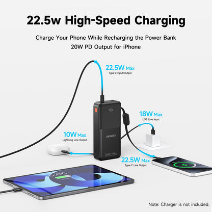 HENGKU Power Bank 20000mah Portable Built-in Cable 22.5w Fast Charge