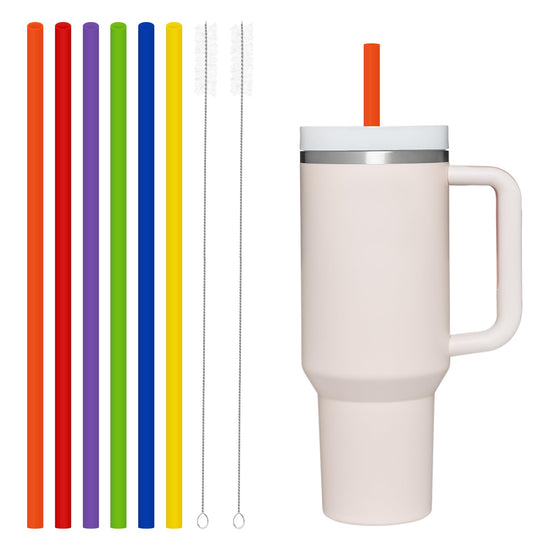 Drinking straw — Reusable silicone straws for Stanley tumblers with cleaning brushes