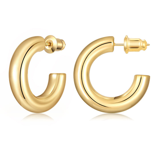 Gacimy chunky hoop earrings — 14K gold plated, 925 sterling silver post hoops for women