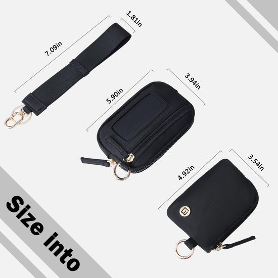 Handbag — Nylon dual pouch wristlet wallet with RFID protection and ID window