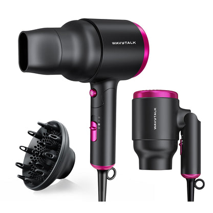 Wavytalk hair dryer — foldable with diffuser in black, pink or rose gold