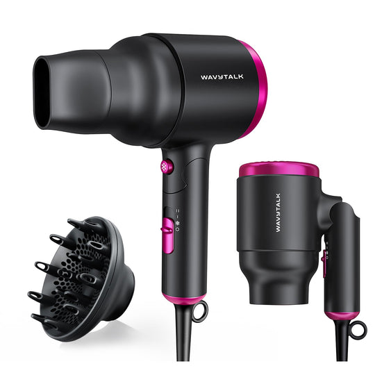 Wavytalk hair dryer — foldable with diffuser in black, pink or rose gold