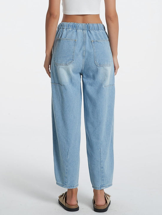 LifeShe women's wide leg baggy jeans - elastic waist ankle denim pants