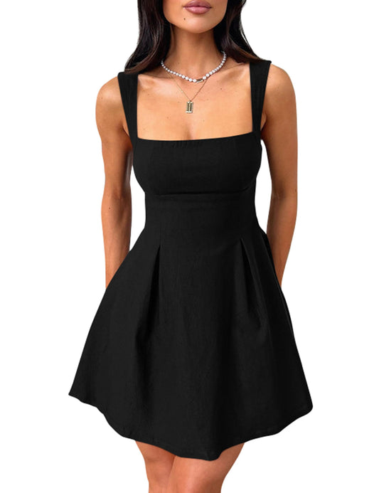 YMDUCH dress — Sleeveless square neck with adjustable straps and bow tie detail