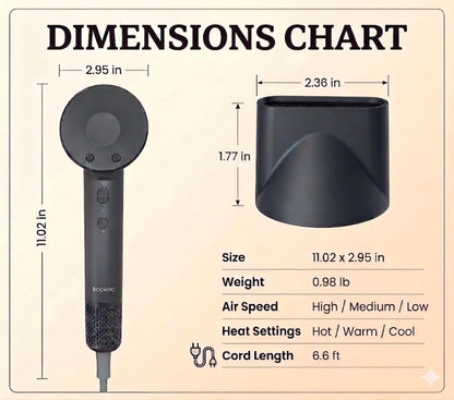 KOPKOC Professional Ionic Hair Dryer, High Speed 110,000 RPM Brushless Motor Blow Dryer with 200M Negative Ions, Lightweight Fast Drying Low Noise, Magnetic Nozzle