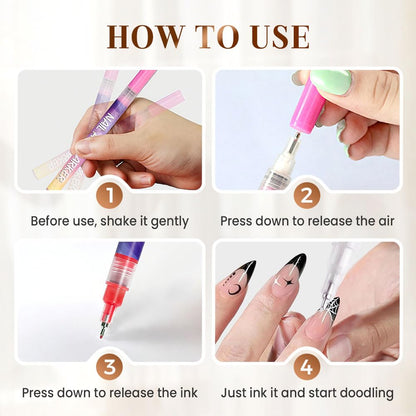Cosmetic nail set — 12 colors nail art pens for gel nails and dotting tools