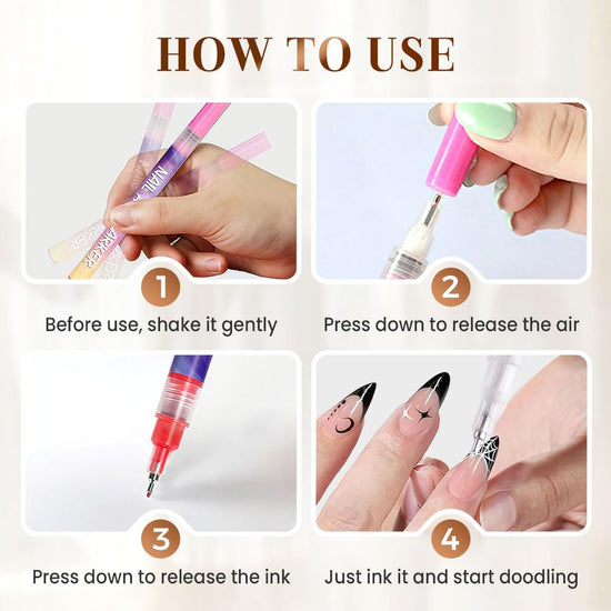 Cosmetic nail set — 12 colors nail art pens for gel nails and dotting tools