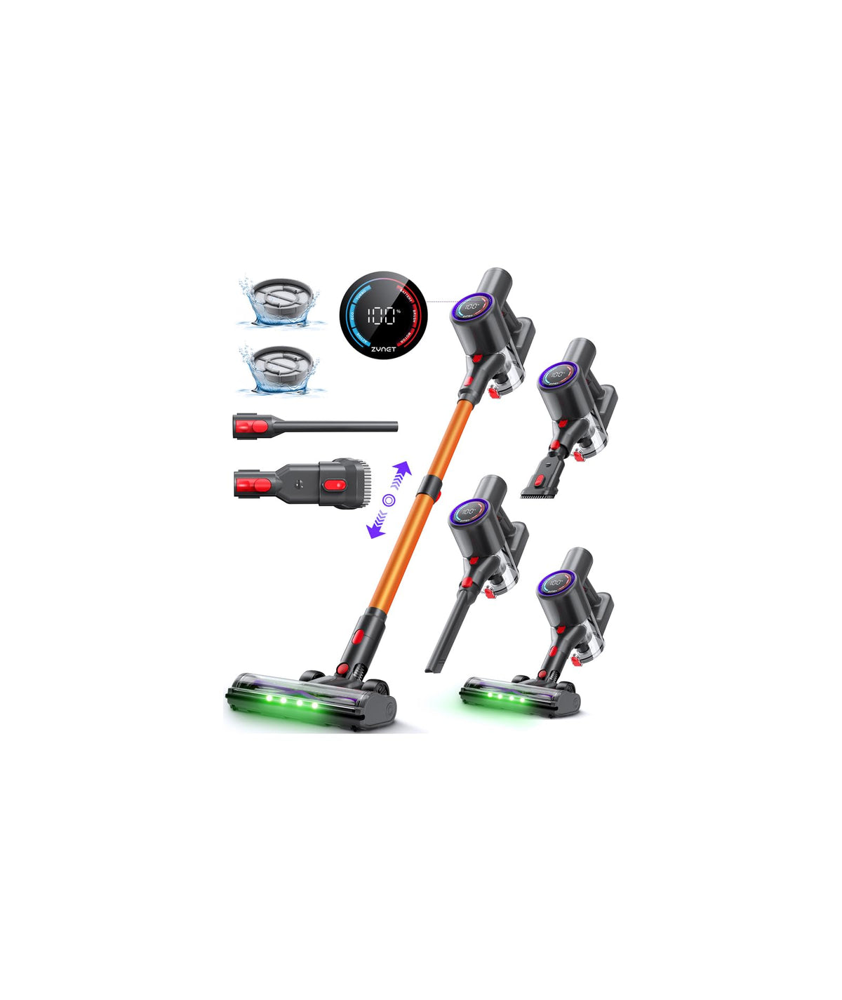 Zynet S8 cordless vacuum cleaner — lightweight design with LED display and headlights