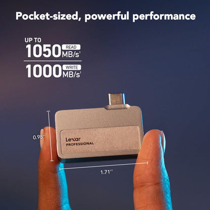 Lexar Professional Go portable SSD - Supports Apple 4K 60fps ProRes, up to 1050MB/s speed.