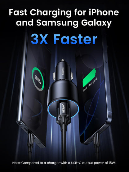 UGREEN charging adapter — 130W USB C car charger with PD 100W and 30W outputs