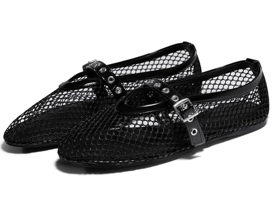 Coutgo womens mesh ballet flats - Comfortable Mary Jane style shoes with buckle strap