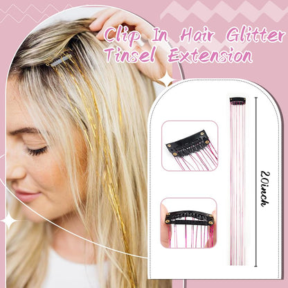 Hair extension — Clip in glitter hair tinsel kit with clips