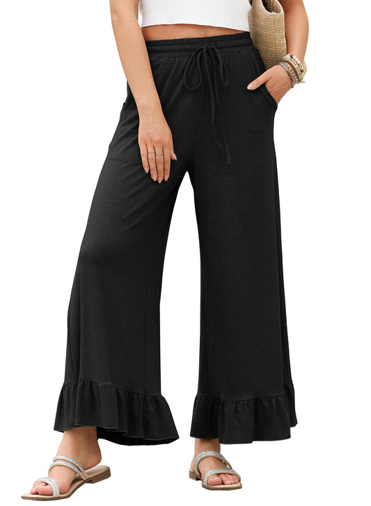 EVALESS wide leg pants with drawstring and pockets