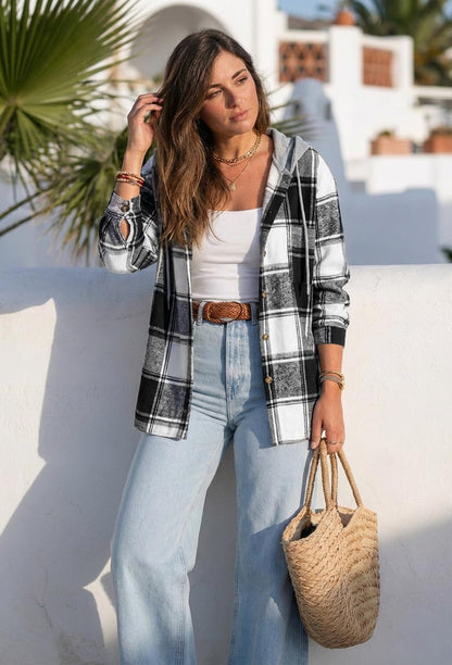 Chicme coat — Lightweight plaid shacket with fleece lining and hood