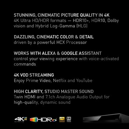 Panasonic video disc player — 4K Blu Ray with Dolby Vision and HDR10+ playback
