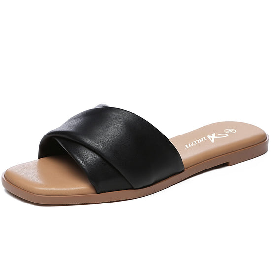Athlefit sandals — Soft leather slide with square toe design