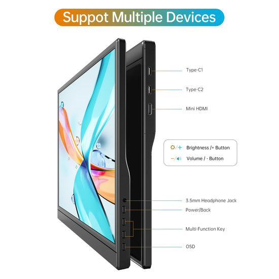 WCV portable monitor — 15.6 inch 1080P ultra-slim travel monitor with kickstand