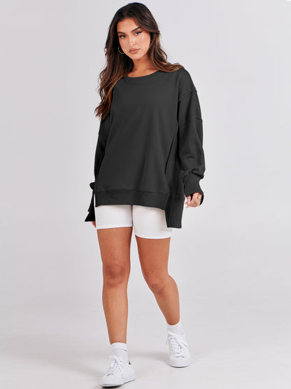 ANRABESS womens sweatshirt - oversized crew neck with side slit detail