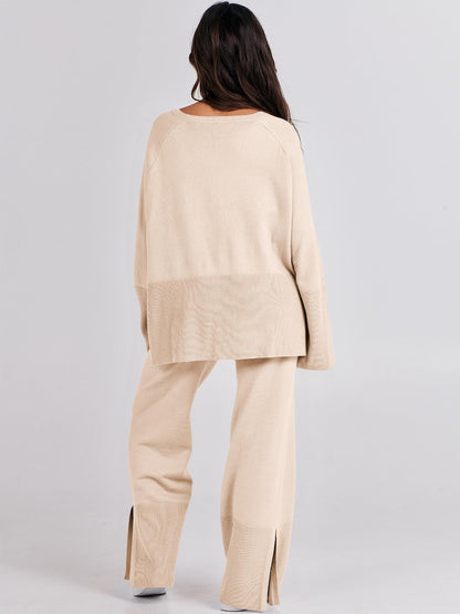 Coordinated outfit — Oversized knit sweater and wide leg pant set by ANRABESS