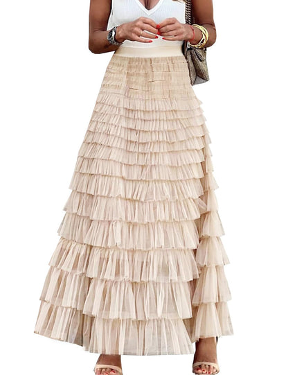 Flygo long maxi tulle skirt with ruffles and high waist