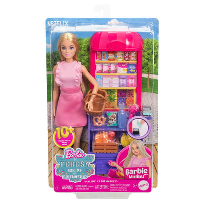 Barbie and Teresa doll playset with market theme and accessories set