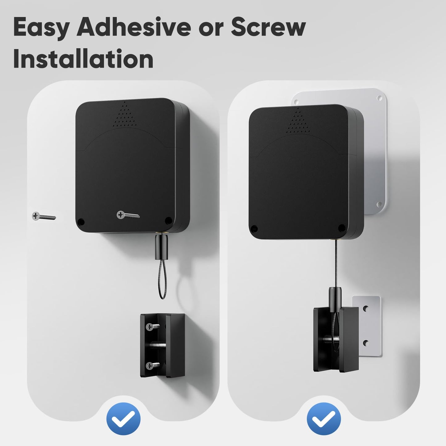 LAKIRA Retractable Automatic Door Closer with Anti-Slam Function - No-Screw Install for Standard, Screen & Sliding Doors - S304 Steel Cable with Powerful 3.5lb Closing Force (1 Pack Black)