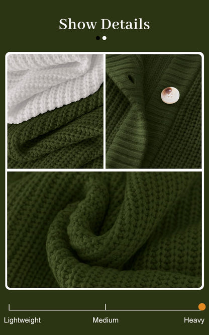 Prettygarden sweater — Chunky knit open front cardigan with buttons and long sleeves