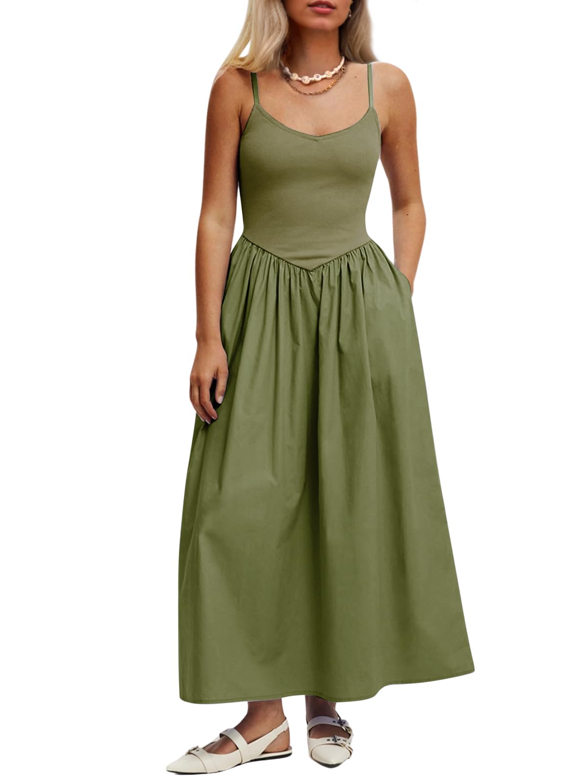 Mieazom sleeveless v-neck maxi dress with pockets