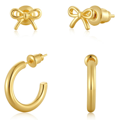 Rotnso gold hoop earrings set — 14K gold plated chunky hypoallergenic earrings with cubic zirconia dangle studs