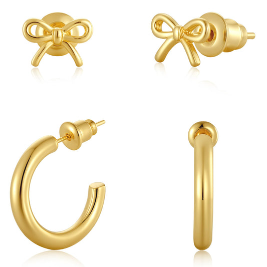 Rotnso gold hoop earrings set — 14K gold plated chunky hypoallergenic earrings with cubic zirconia dangle studs