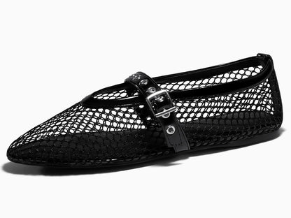 Coutgo womens mesh ballet flats - Comfortable Mary Jane style shoes with buckle strap