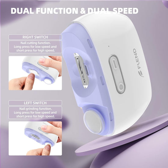 Electric Nail Clipper, Electric Nail Trimmer Suitable for Children, Adults, and Elderly, Automatic Nail Clipper with 2 Adjustable Speeds, Nail Clippers with LED Light and Chip Storage Box