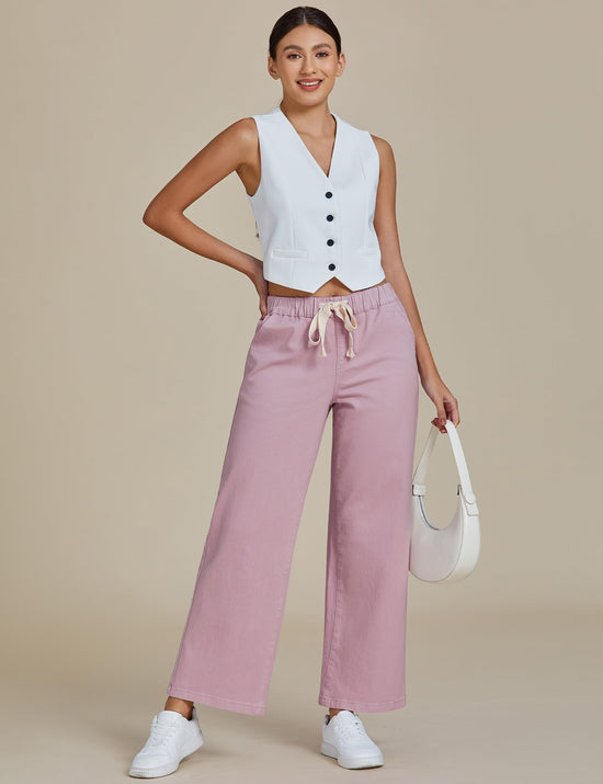 Luvamia wide leg jeans - high waisted pull on denim pants with pockets
