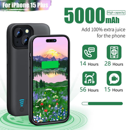 Sitong battery case — 5000mAh rechargeable for iPhone 15 Plus, black