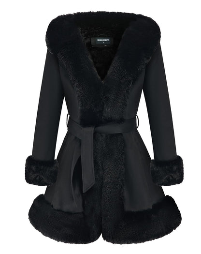 GRAN ORIENTE suede coat with faux fur collar and belt for women