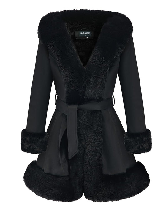GRAN ORIENTE suede coat with faux fur collar and belt for women