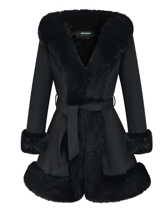 GRAN ORIENTE suede coat with faux fur collar and belt for women