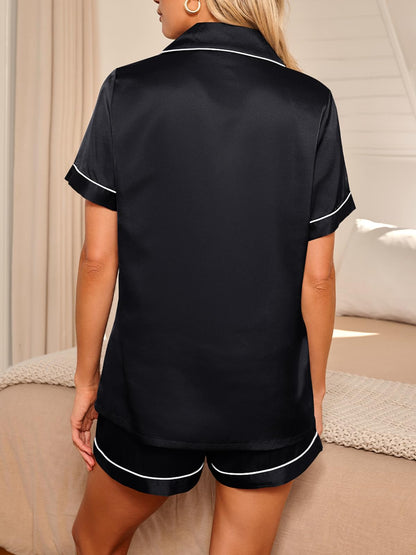 LILLUSORY silk satin pajama set for women - button down shirt and shorts