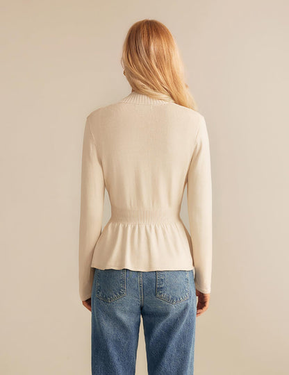 Grace Karin women cardigan sweater - Long sleeve cropped peplum coat