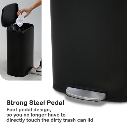 BIQWBIC trash can with lid and foot pedal, stainless steel design, 50 liter capacity