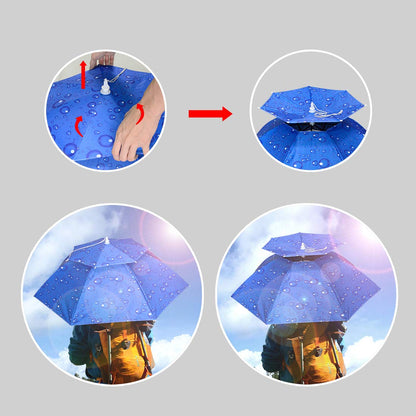 NEW-Vi fishing umbrella hat - Folding adjustable sun and rain cap for outdoor use