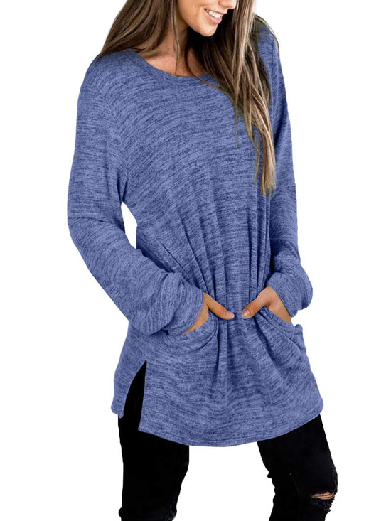 Shirt — Oversized long sleeve sweatshirt with pocket in sizes S-3XL